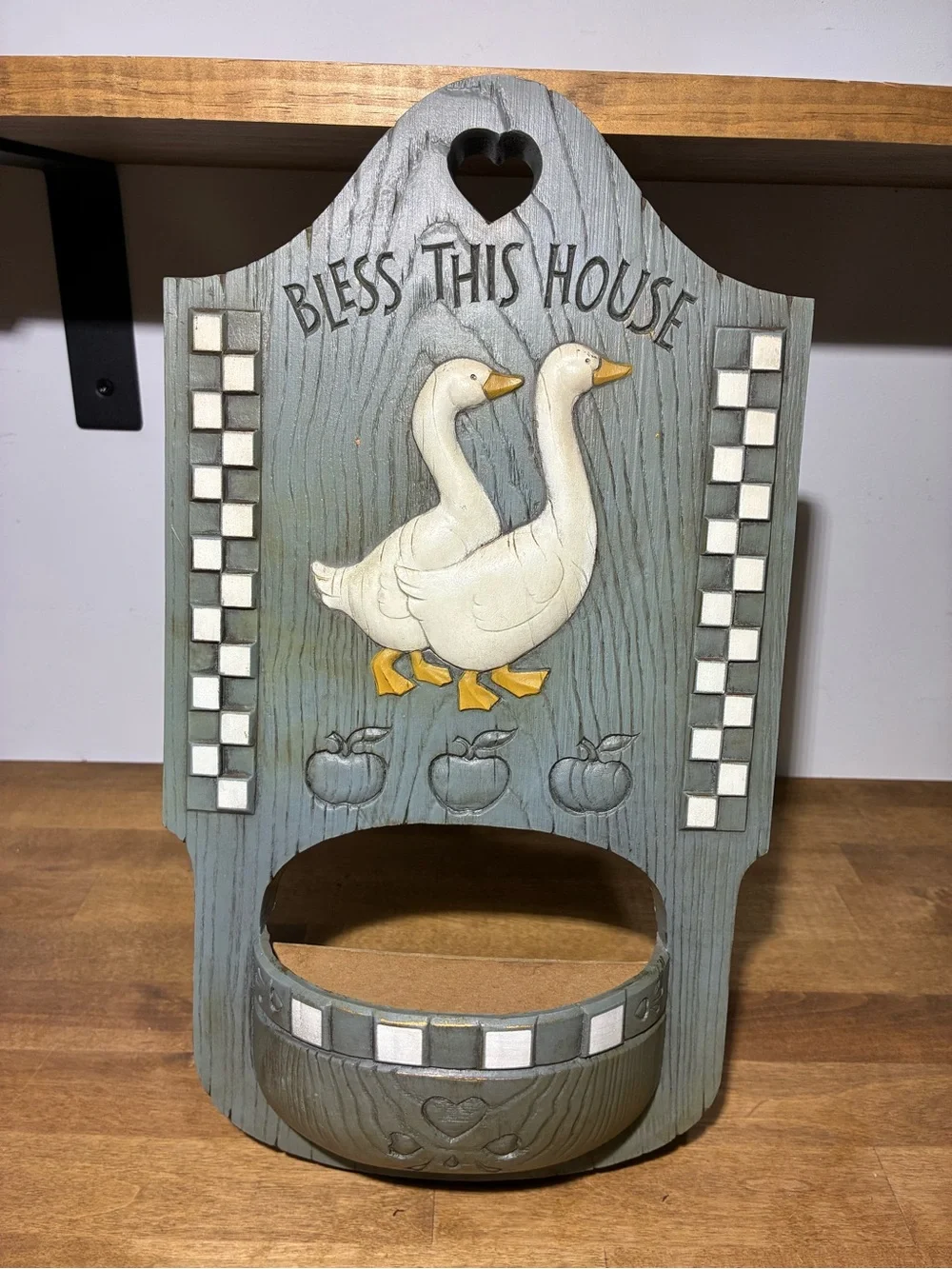 Vintage 1988 Burwood Bless This House Geese Wall Pocket Planter #2889A USA